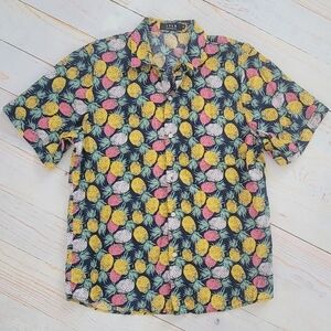 SSLR Pineapple Hawaiian Print Short Sleeve Button Front Shirt